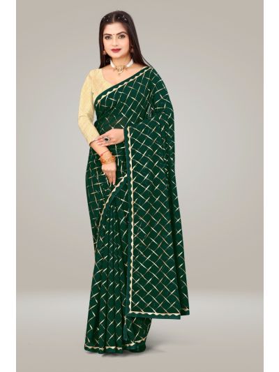 Gitanjali Fashions Green Colour Georgette Square Leheriya Foil Print Lace Border Saree With Blouse