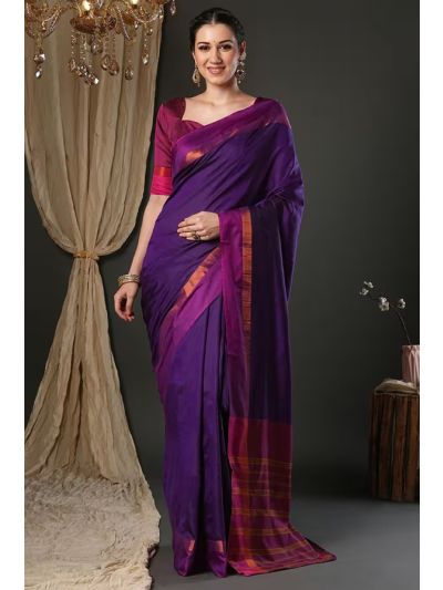 Voilet Arts Silk Saree With Plain Blouse