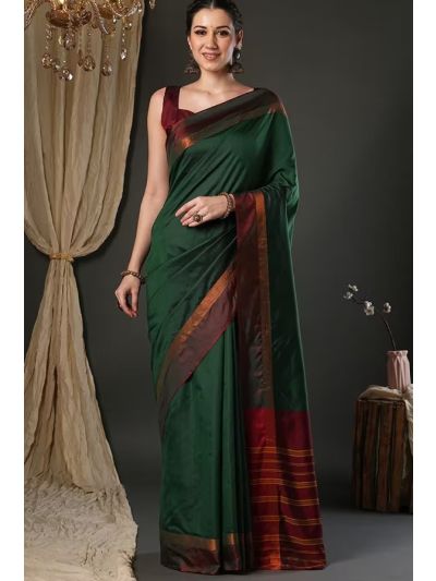 Green Arts Silk Saree With Plain Blouse