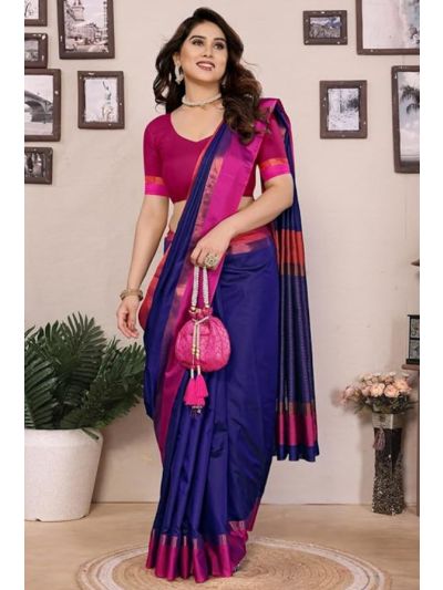 Royal Blue Arts Silk Saree With Plain Blouse