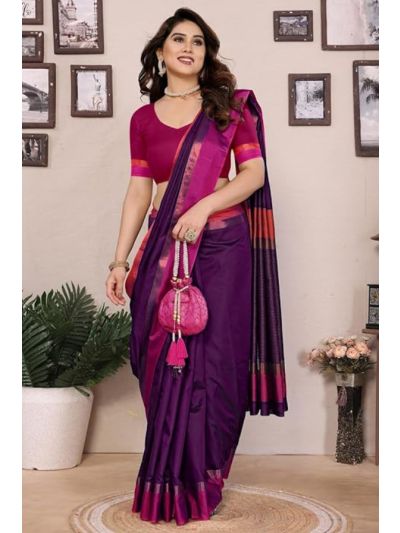 Forest Green Arts Silk Saree With Plain Blouse