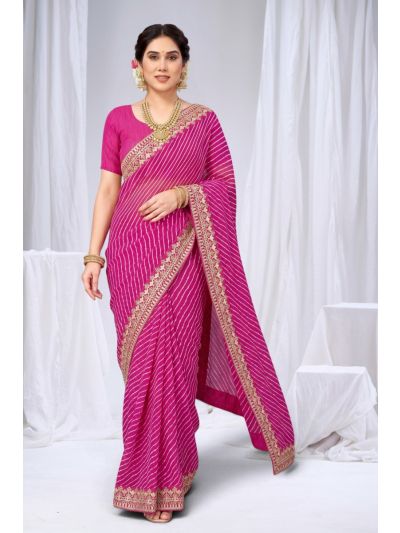 Gitanjali Fashions Pink Colour Georgette Leheriya Gota Patti Lace Border Saree With Blouse