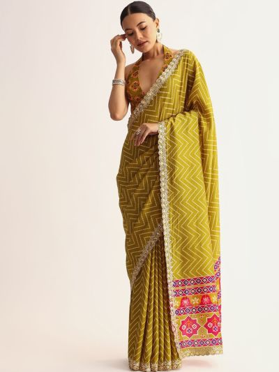 Gitanjali Fashions Yellow Manipuri Printed Saree With Embroidery Work Lace